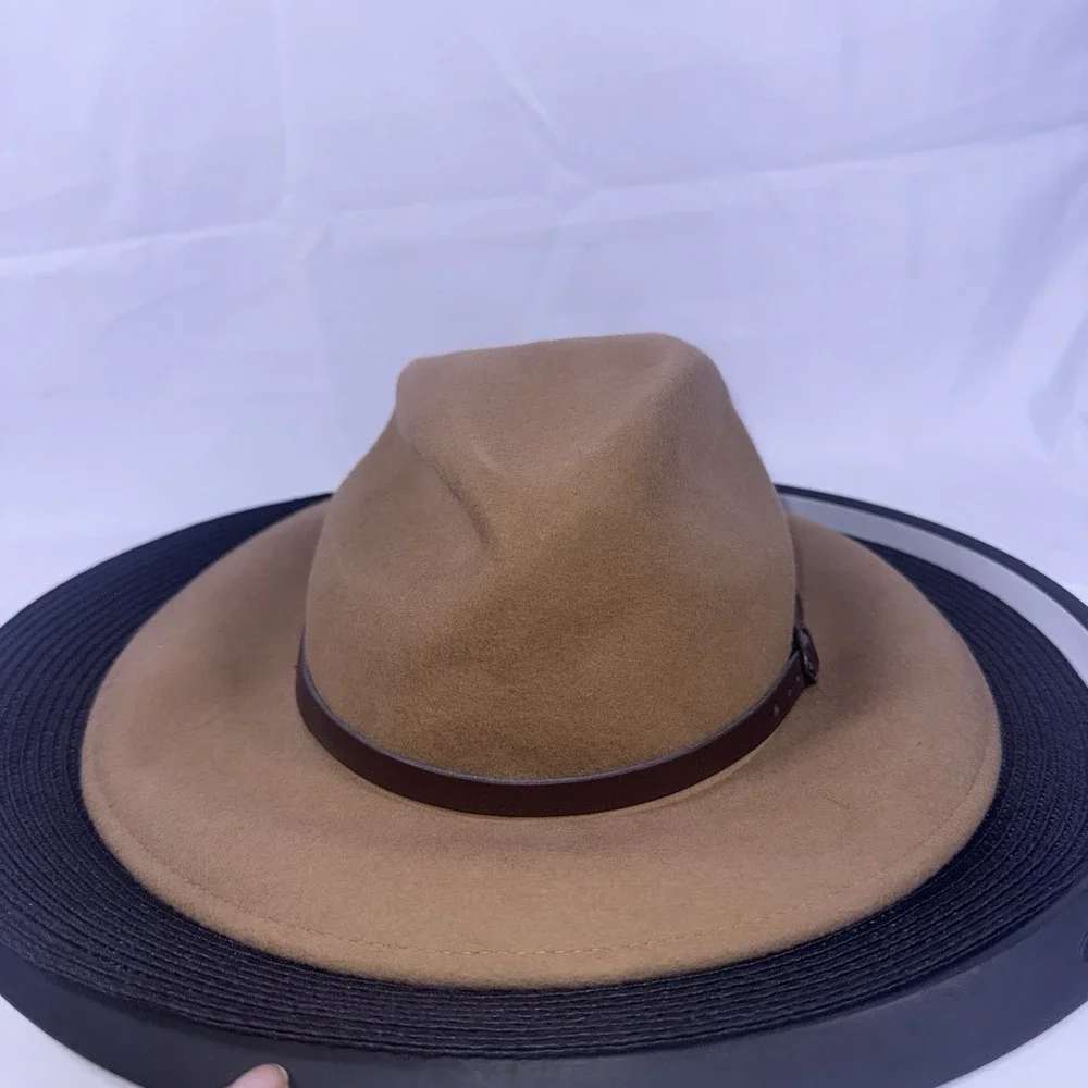 Gelso Bianco Brown Pinch  Wool Fedora Hat Italy Wide Brim